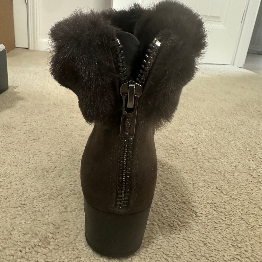 DKNY Brown Fur-Trimmed Heeled Boots